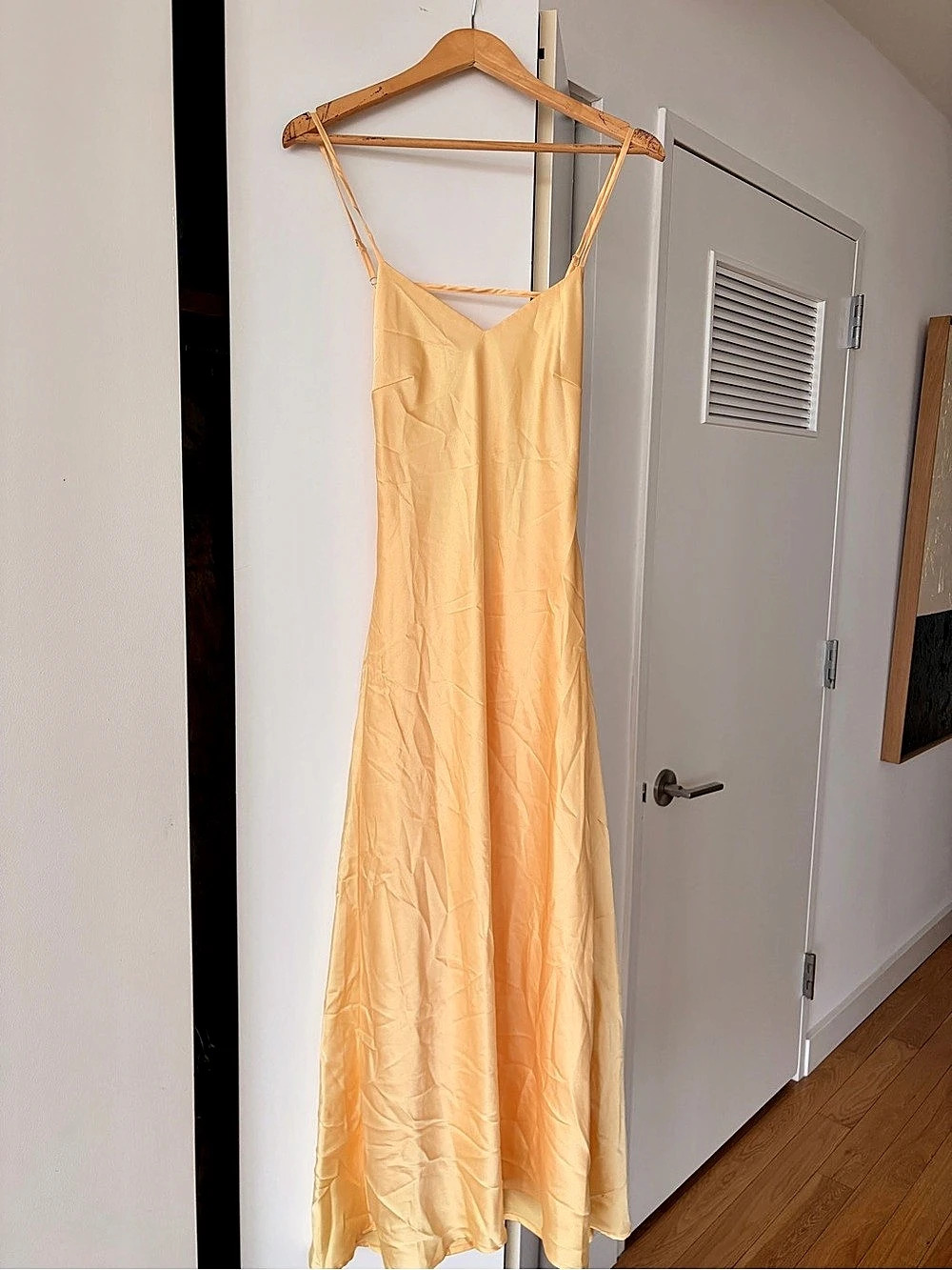 Pale Yellow Satin Open Back Maxi Slip Dress xs. Never worn